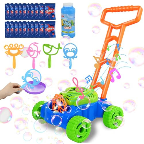 Ulikey Rasenmäher Kinder Seifenblasenmaschine, Bubble Machine mit Musik Seifenblasenwerkzeug, Sommer Outdoor Gartenspielzeug Seifenblasen Rasenmäher, Mädchen Junge Geburtstagsgeschenke ab 3 Jahre