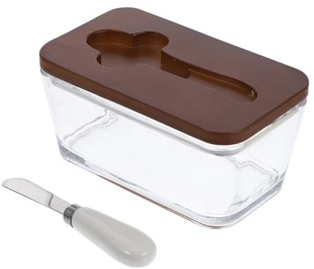 TOPBATHY Mantequillera De Vidrio Con Tapa y Soporte Para Cuchillo Caja De Con Tapa De Bambú Contenedor De Hermético Para Uso Cocina y Refrigerador