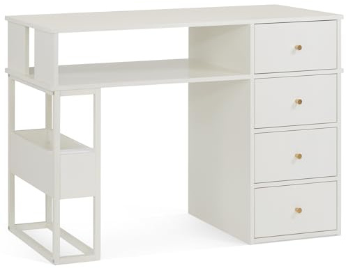 BarberPub Modern Manicure Table with Built-in Storage, AC Outlets, and USB Ports, Nail Desk with Drawers, Nail Table for Nail Tech, Compact and Stylish Nail Station for Nail Salon 2993 (Cream White)