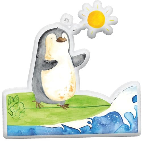 Mr. & Mrs. Panda Personalisiertes Kissen Kuscheltier Pinguin Surfer 25 cm - Personalisierte Geschenke, Für Mädchen Mit Wunschtext, Wellen, Hawaii, Urlaub, Weiches Kuschelkissen Namen, Optimistisch