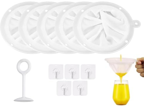 Abiyou 5PCS Tamiz de Filtro de Alimentos, 120/200/300/400/450 Mallas Colador de Malla Fina Nailon, Filtro de Malla Cocina Enviar 5 Transparente Gancho y Barra de Prensa, para Jugo de Frutas Vino Café
