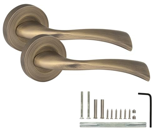 XFORT Solace Lever on Rose Door Handles, Internal Door Handle Sets for Interior Wooden Doors, Lever Latch Door Handle, Interior Door Handles for Home & Office – Matt Antique Brass
