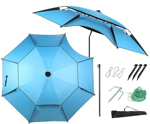 ZYXQQJ Sonnenschirm Angel Windfest Strandschirm Angelschirm Im Freien 240cm 220cm, 360° Neigbarer, Großer Regenschirm UV Schutz(Blue,2.2m)