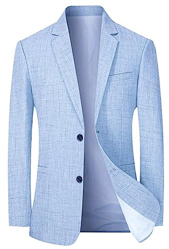 Blazers for Men UK Mens Formal Suit Jacket Smart Formal Summer Tuxedo Shirt 2 Button Blazer for Work Commute Dinner Everyday Use Light Blue XXL