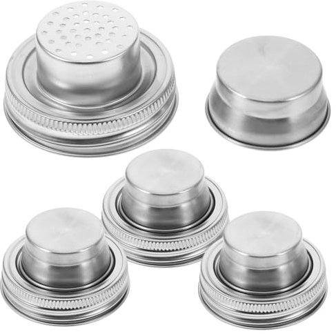 iplusmile 4 Stück Edelstahl Tankdeckel Mehlstreuer Behälter Mit Deckel Zuckerbehälter Edelstahl Aufsätze Einmachglasdeckel Kugel Gewürzgläser Keimdeckel Gewürzglasdeckel