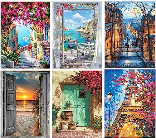 Mrnsiet 6 Packs Diamond Painting Kits for Adults,5D DIY Landscape Diamond Art Kits Round Full Drills,Diamond Dots Embroidery Mosaic Kits with Accessories for Home Wall Decor12X16Inch