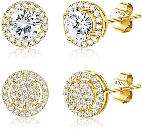 Dochais Ohrstecker Silber 925 Damen Herren Gold Sibler Ohrringe 14K Vergoldete Hypoallergene Zirkonia Ohrstecker Schnuck Geschenke für Frauen Männer