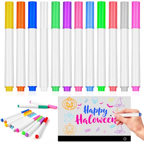 Gemi 12 Farben Stifte für LED Zeichenbrett, Abwischbare Neon Markers für LED Maltafel Kinder, Acryl Messageboards und Notiztafel, Leuchtstifte für Zeichnen Basteln und DIY ect