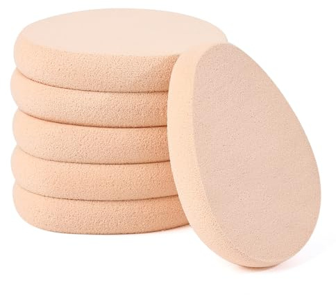 Clofiak 6 PCS Flat Makeup Sponges for Foundation, Beige Foundation Sponge, Beauty Blender Make Up Sponges, Cushion Foundation Puff for Natural and Easy Soft Long-lasting