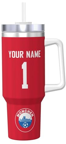 WeiaiziY Bayern Thermobecher mit Deckel und Strohhalm,Personalisiert Edelstahl Trinkflasche 1.18L(40 OZ), Bayern Fanartikel,Ein Geschenk für Fußball Fans - Perfekt für Geburtstage und Weihnachten!