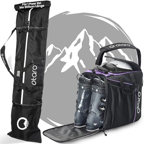 Otaro Skischuhtasche und Skitasche Extra-Lang (Classic Set | Lila | 1x Ski Extra-Lang) | Skitasche für Ski und Skischuhtasche mit Helmfach