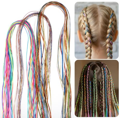 Nogeqi 64pcs Colorful Hair Braiding Kit, Hair Strings For Braids For Kids, Hairs Wrap String, Assorted Rainbow Hairs Rope For Carnival Halloween Girls Styling Accessories Women Ponytail Braids