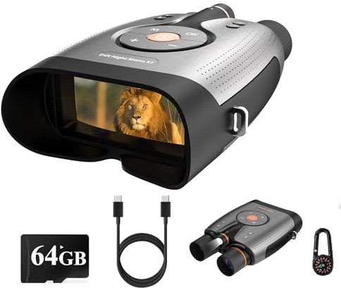 Jumelles Vision Nocturne 4K avec Écran 3 HD, Portée 1000m, Batterie 5000mAh, Zoom numérique 8X, étanche IP67, Lampe Tactique, Carte 64GB Chasse, Observation, Camping