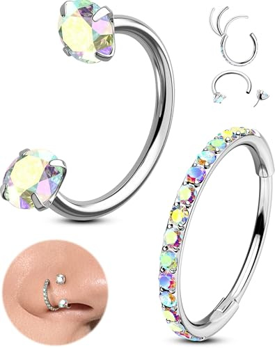 OUFER Body Piercing 2 st 316L rostfritt stål näsa ringar hål 20 G trådig hästsko näsa Nostril piercingar smycken gångjärnsset gångjärn segment helix septum ögonbryn krok, tusensköna örhängen 7/8 mm
