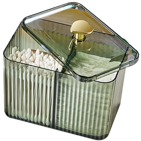 Odoukey Dispenser per bastoncini di cotone stile semplice con coperchio trasparente 3 griglie Porta bastoncini di cotone Organizer per cosmetici Scatola portaoggetti per tavolo Bagno