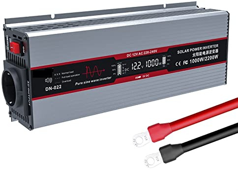 Inverter, Inverter a onda sinusoidale pura 2200W DC 12V a CA 220 230 di potenza solare a continua 1000W con USB(Inverter Grey)