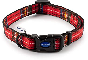 Ancol Adjustable Nylon Dog Collar Red Soft Polyester Printed Durable Comfortable Pet Puppy Neckband with High Quality Fixings - 30-50 cm