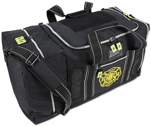 Lightning X Products Newly Redesigned Firefighter Fireman Quad-vent Turnout Gear Bag With Helmet Compartment, Mesh Vents & Maltese Cross for First Responder (Black)