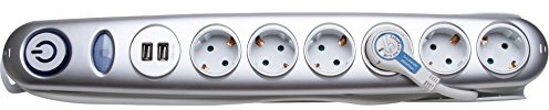 Kopp Steckdosenleiste 6-Fach mit Flachstecker, Silber, 120920015