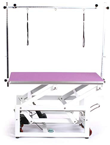 Electric large dog pet cat adjustable mobile grooming table with wheels purple