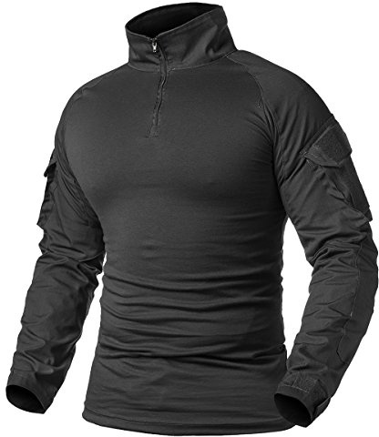 ReFire Gear Men's Military Tactical Army Combat Long Sleeve Shirt Slim Fit Camo T-Shirt with 1/4 Zipper (US X-Small, Black)