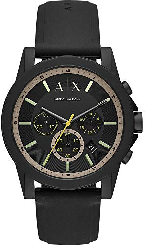 Armani Exchange Reloj Hombre, Movimiento Cuarzo cronógrafo y Caja 44mm con Correa Silicona