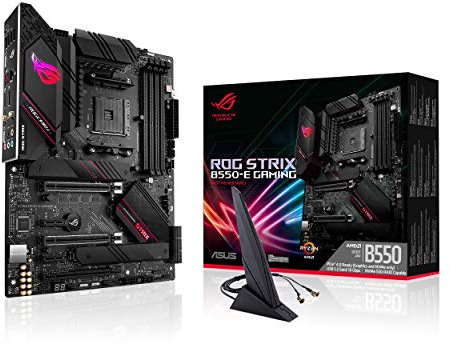 ASUS ROG Strix B550-E Gaming Mainboard Sockel AM4 (ATX, Ryzen, PCIe 4.0, WiFi6, Intel 2,5 Gbit/s-Ethernet, 2x M.2 mit Kühlern, SATA 6Gbit/s, USB 3.2 Gen 2, Aura Sync)