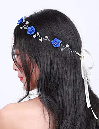 BERYUAN Damen-Haarband mit Blumenmotiv, blaue Rose, marineblau, Hochzeits-Haar-Accessoire, Geschenk für Ihre Party, Kopfschmuck für Braut, Brautjungfer, Mädchen