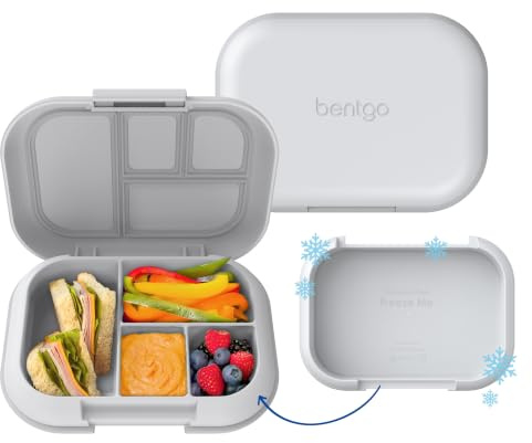 Bentgo Chill Kids Leak-Proof Lunch Box - 4-Compartment Bento Box with Built-In Ice Pack, 3.3 Cup Capacity, PFAS & BPA-Free, Microwave & Dishwasher Safe, Ideal Size for Ages 3 to 7 (Gray)