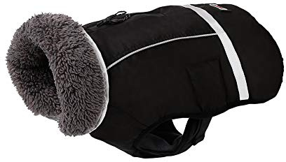 Warme Haustier Jacke Retro Gepolsterte Hundekleidung Haustier Kleidung Outfit Winter Winddicht Schneeanzug Hundemantel Hundejacke mit Reflektierenden Streifen Kleine Mittlere Hundeweste Schwarz XXL