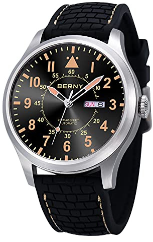 BERNY Reloj Automático Masculino Súper Brillante Mecánico Grande 20ATM Impermeable Piloto de Aviación Con Vidrio Zafiro