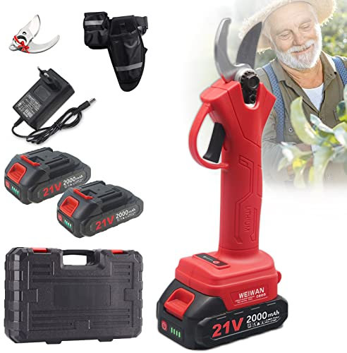 WEIWAN Astschere Akku Gartenschere Elektrisch Professionelle 30mm, Elektrische Astschere Mit Bürstenlosem Motor, 2 Batterie 21V x 2Ah, 1 Ersatzklinge, Leichtgewicht 1kg, 700W, 8-fache Effizienz