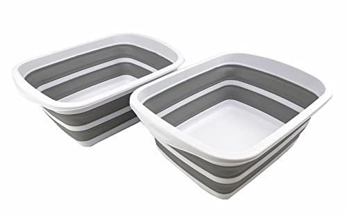 SAMMART Faltbare Wanne aus Kunststoff, 10 l (Weiß/Grau (2er Set))