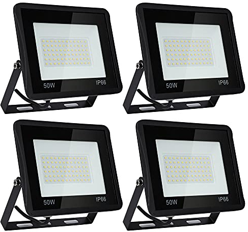 Yakimz LED-Strålkastare 4x50W 3000K 4250LM - Utomhus Aluminium IP66 Vattentät Varmvit Superljus för Bakgård, Uppfarter, Dörrar, Garage