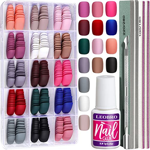 360 Stück 15 Farben Matte Nägel zum Aufkleben LEOBRO Falsche Nägel künstliche, Kleine Fake Nails Künstliche nägel künstliche nägel Kurze Runde mit Nagelkleber