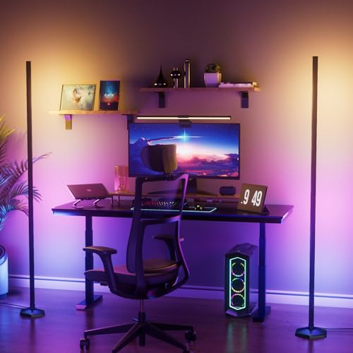 YIKBIK 2PCS RGB Floor Lamp, Bluetooth APP and Remote Control 65 Smart Modern Standing Lamp Music Sync 16 Million DIY Colors Changing LED Floor Lamp with Heavy Base for LivingRoom Bedroom GameRoom