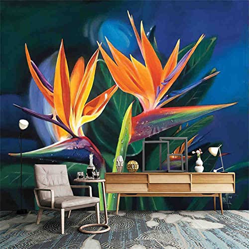 Personnalisé grande fresque rétro faire vieux vert feuilles fleur paradis oiseau fleur plante peinture à l'huile fond mur papier peint