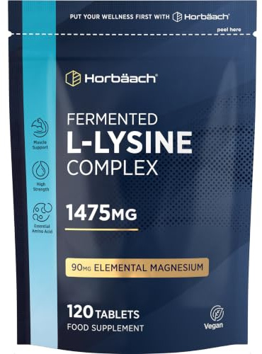 L-Lysine 1475mg | 120 Veganska Tabletter | Essentiella Aminosyror Vegan | L Lysine Amino Acids Supplement | Horbaach