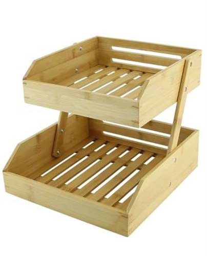 Vetrineinrete® Scaffale multiuso in legno 2 3 livelli per cucina bagno portaoggetti cesto per frutta verdura portapane (2 Livelli)