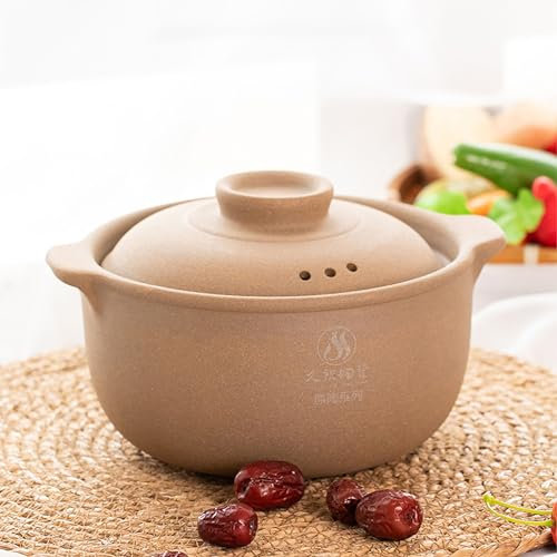Casseruola in terracotta naturale con coperchi, pentole di argilla per cucinare pentole calde Dolsot Bibimbap e zuppe, pentole di riso in terracotta non smaltata (2,64 QT/2500 ml)