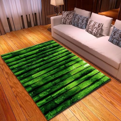 okoikfc Bambus Teppich Wohnzimmer, 3D Grün Teppich 120 x 170 cm, Waschbarer rutschfest Teppiche für Kinderzimmer Schlafzimmer Deko Antirutschmatte Carpet L101