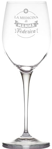 La Medicina di Mamma Bicchiere da Vino Personalizzato con Nome Calice da Vino Bianco Rosso Inciso Dedica Idea Regalo Originale Festa Della Mamma Zia Sorella 2024 Compleanno Natale Cena Best Mom