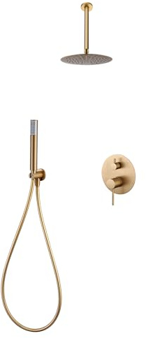 IMEX - Colonne de Douche Encastrée Salle de Bain Or Brossé | Colonne Douche Encastrable Laiton Dorée | Pommeau Douche Anti Calcaire en Acier Inoxydable S.304 | Série Tivoli