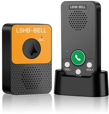 Doorbell Wireless Intercom Doorbells, Hands-Free 2 Way Audio, Battery Door Bell Support Pairing, Long Range Real-time Voice Communication Door Bells LED Flash Used for Home Office Classroom, Black