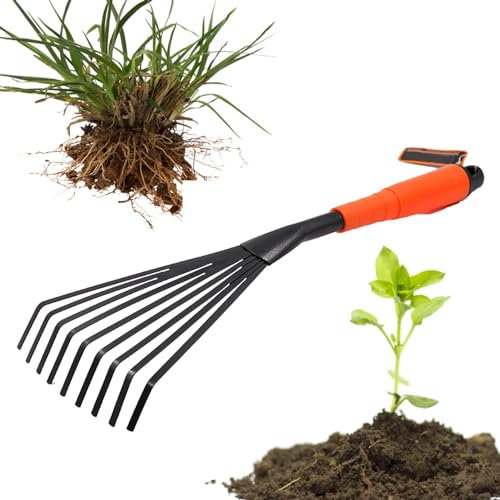 Rastrello a mano per raccogliere foglie, rastrello a mano per il giardino – rastrello con manico ergonomico | Pinza per raccogliere foglie, rastrello a mano per allentare il terreno