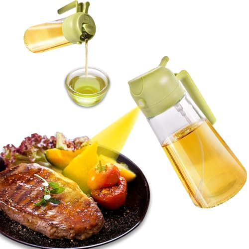 XIKAYA 600ml Spruzzino olio per friggitrice aria, Spruzzino per olio 2 in 1, Nebulizzatore olio, Per cuocere al forno, Cucinare, Insalate e barbecue (Verde)