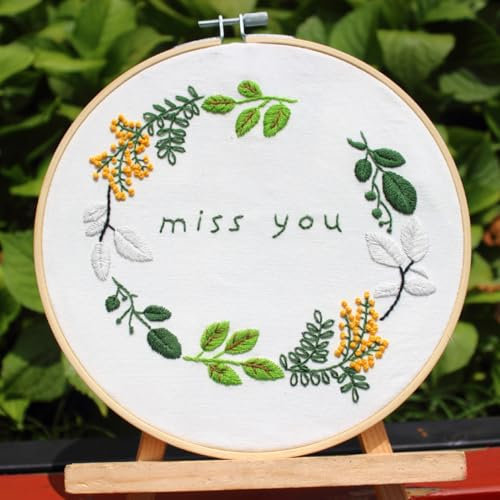 N.LANSHAN Sticken Für Anfänger Blumenkranz-Stickerei-Starter-Set，Cartoon-Blumen，Nadelspitzen-Sticksets Für Erwachsene，Diy-Handarbeit，Handgefertigtes Stickset Mit Nadel Und Faden 30x30cm