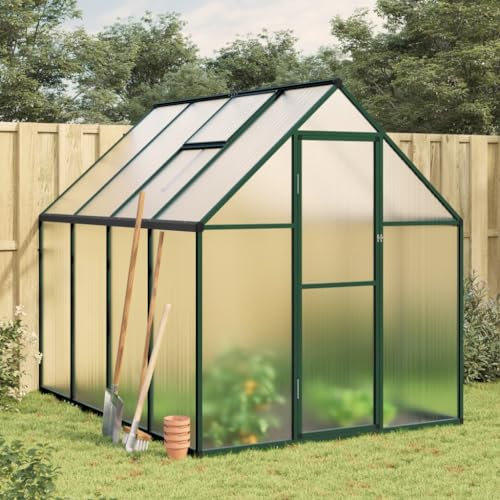 Festnight Invernadero de Aluminio XXL con Base, 224 x 169 x 195 cm, de Policarbonato y Vidrio para Jardín, Plantas y Cultivos, Transparente Verde