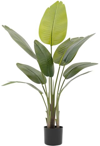 Duoruameng Lot de 2 plantes artificielles en pot vertes avec socle 120 cm - Feuilles de bananier artificielles - Sans odeur - Avec 9 feuilles - Pour l'intérieur et l'extérieur - Décoration de jardin