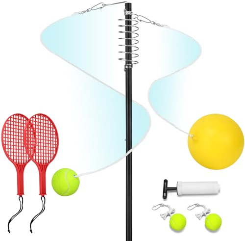Furypiont Tetherball Tennis Set with with 360° Swivel Hook Pole，Ball, Rope and Paddle Set.Tetherball Outdoor Equipment for Backyard，Lawn Game